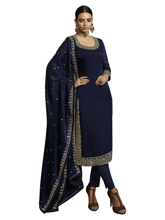 Women's Silk Semi Stitched Straight Salwar Suit