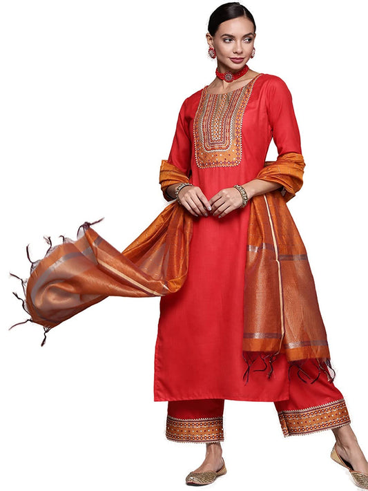 Women's Solid Cotton Blend Straight Kurta Set