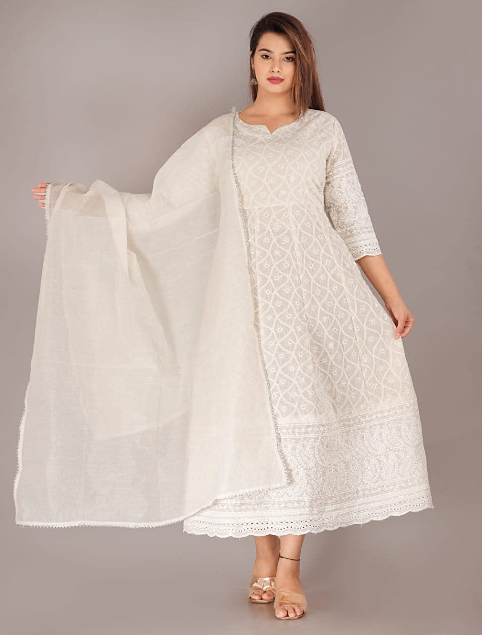 Women's Multi-color Anarkali Style Embroidered Long Gown Kurta Set