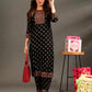 Women Black Printed Viscose Rayon Kurta set