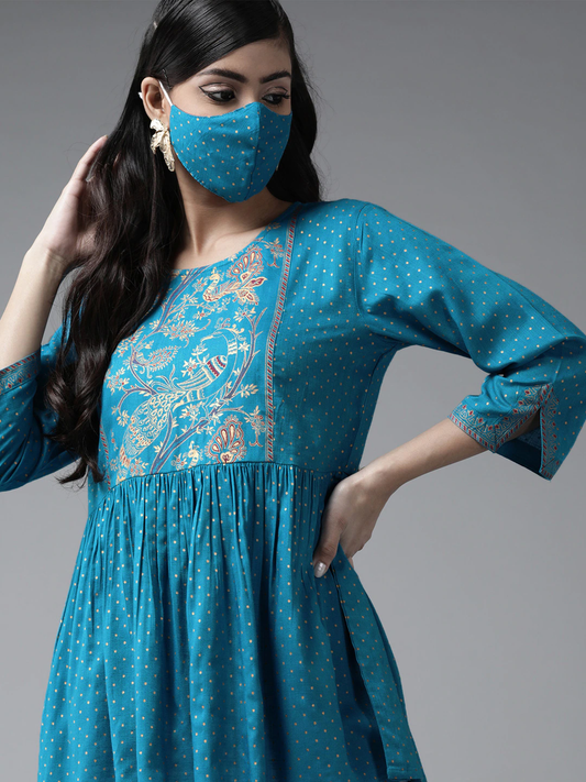 Womens Blue Polka Printed Top