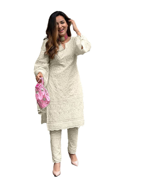 Womens Embroidered All Over Chikankari Kurta Set