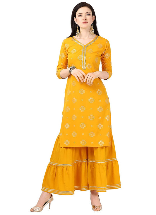 Women Yellow Kurti Sharara set