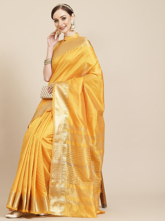 Yellow & Golden Woven Design Saree