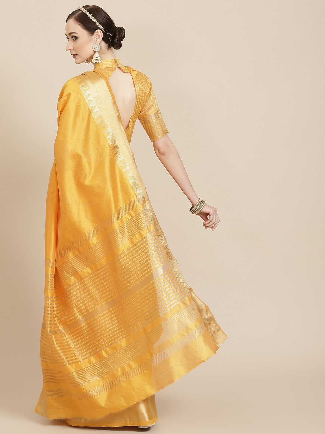 Yellow & Golden Woven Design Saree
