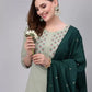 Light Green Cotton Blend Kurta set with Dark Green Dupatta