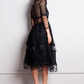 Sheer Panel Fit & Flare Mesh and Lace Dress