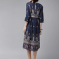 Women Navy Blue Ethnic Printed A-Line Dress