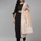 Women Embroidered Mirror-work Cotton Blend Black Kurta set