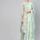 Women's Mint Cotton Blend Straight Embroidered Kurta with Pant & Dupatta