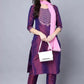 Women Purple Embrodiered Kurta, Pant And Dupatta Set Art Silk