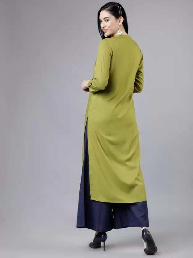 Women Green Cotton Blend Kurta and Blue Palazzo