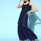 Women Blue Crepe Fusion Kurta Set