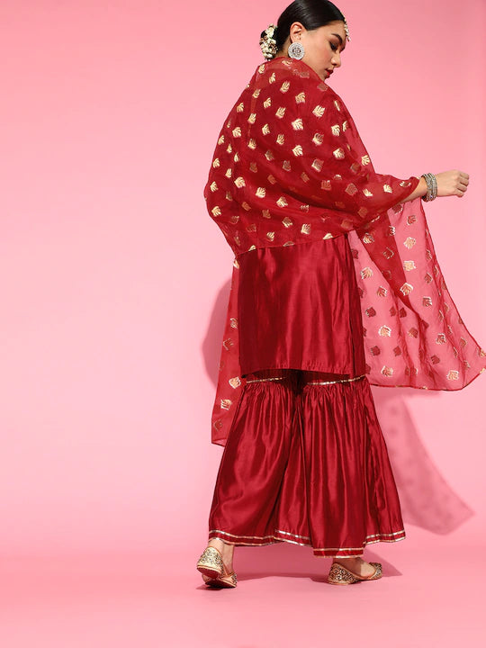 Women Ethnic Motifs Red Liva Kurta Set