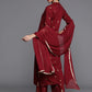 Women Maroon Ethnic Motifs Embroidered Kurta with Palazzos & Dupatta