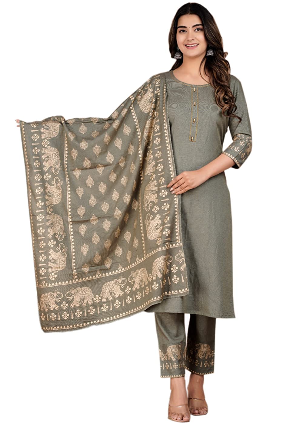 Women Printed Rayon Kurta and Pants Set with Dupatta