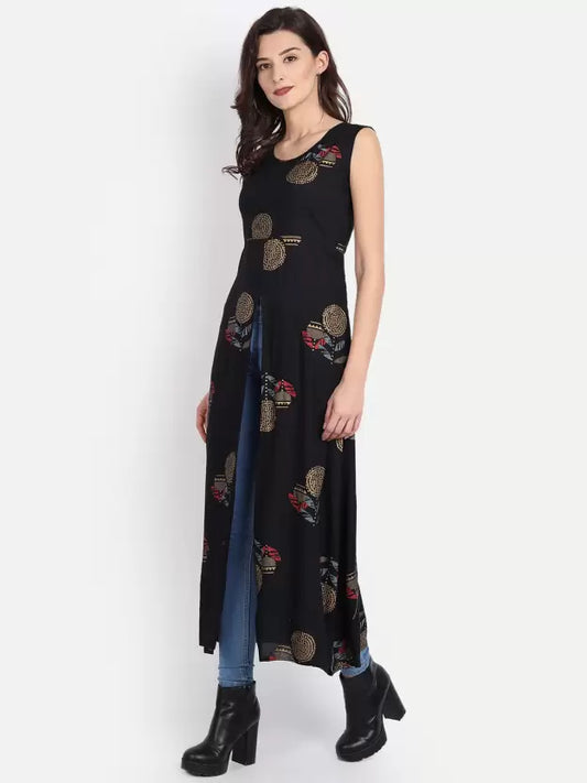 Black Open-front Long Kurta