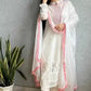 Women Pure Cotton Pink and White Kurta set with Lace Cuff