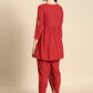 Women Red Yoke Design A-Line Kurta with Dhoti Pants