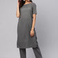 Women Grey Cotton Blend Tie-side Kurta set