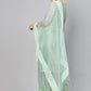 Women's Mint Cotton Blend Straight Embroidered Kurta with Pant & Dupatta