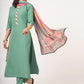 Women Sea Green Kurta set with Multicolor Dupatta