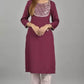 Women Viscose Rayon Wine Kurta and Pant Set