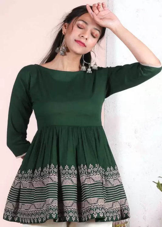 Viscose rayon Casual Regular Sleeves Printed Women Green Top