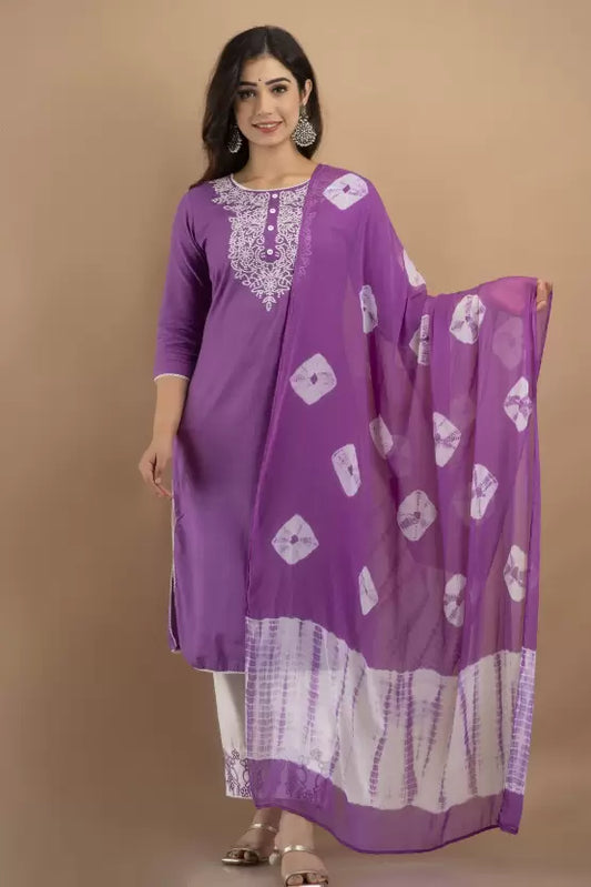 Women Purple & White Cotton Kurta and Pant Set