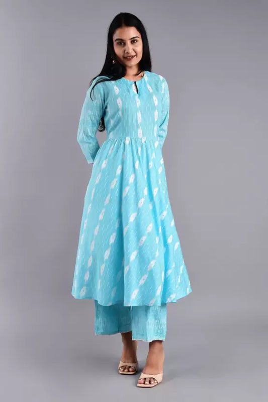 Women Cotton Rayon Blue Kurta and Palazzo Set