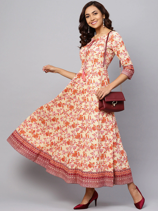 Women Yellow & Orange Printed Maxi Dress
