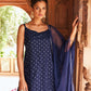 Women Blue Crepe Fusion Kurta Set