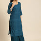 Women Teal Blue Ethnic Motifs Chikankari Kurta with Palazzos