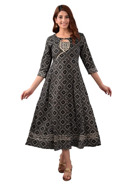 Women's Anarkali Rayon Kurta Check Printed A-Line Kurti