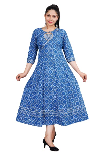 Women's Anarkali Rayon Kurta Check Printed A-Line Kurti