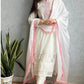 Women Pure Cotton Pink and White Kurta set with Lace Cuff