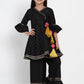 Girls Black & Gold-Toned Print & Striped Kurta with Palazzos