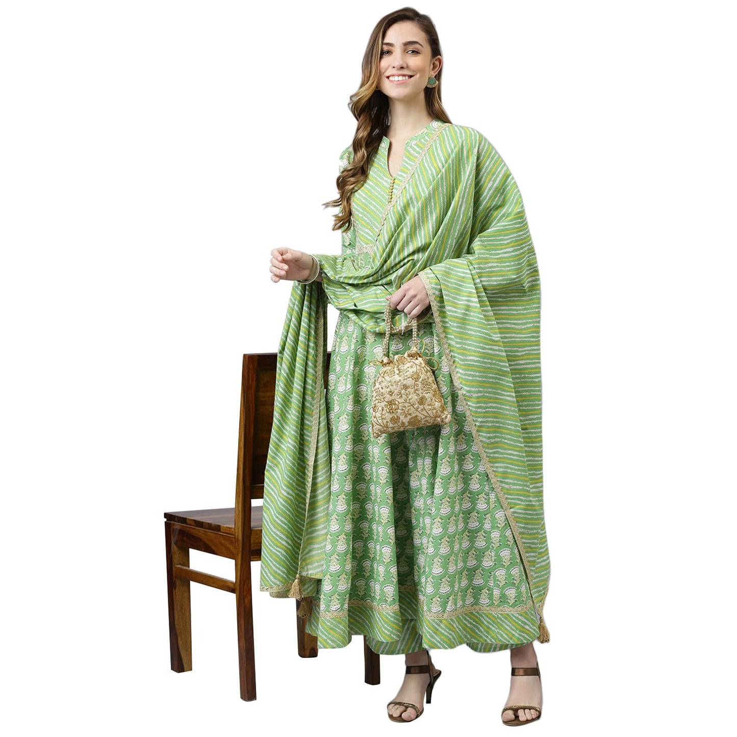 Women's Green Rayon Kurta and Palazzo with Dupatta Set