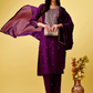 Women Purple Embroidered Regular Sequinned Kurta with Trousers & With Dupatta