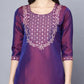 Women Purple Embrodiered Kurta, Pant And Dupatta Set Art Silk