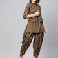 Olive Brown & Golden Printed Kurti with Dhoti Pants & Ethnic Jacket