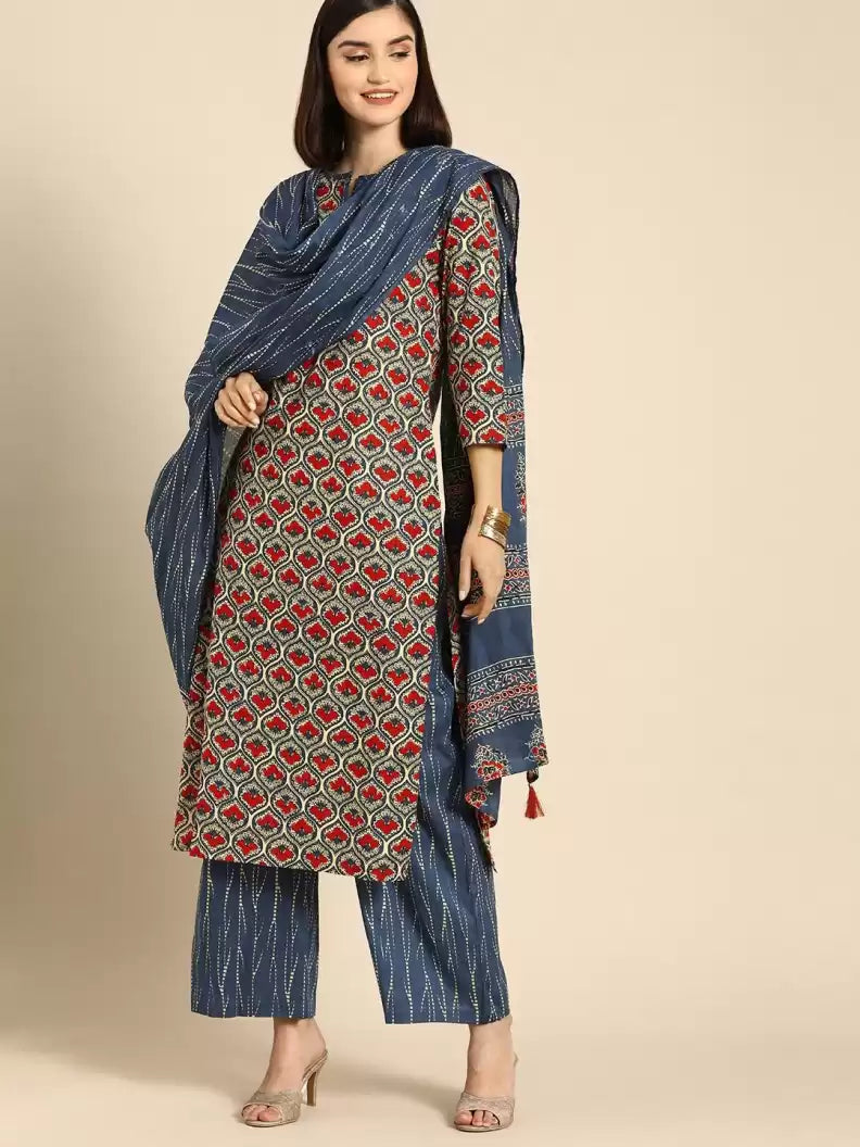 Women's Pure Cotton Kurta Pyjama & Dupatta Set