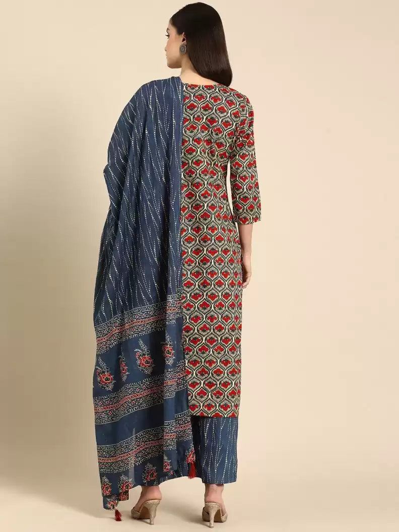 Women's Pure Cotton Kurta Pyjama & Dupatta Set