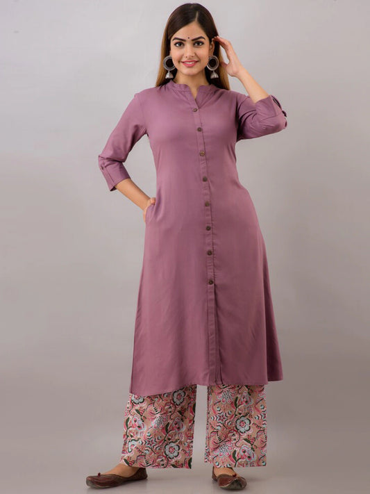 Women Purple Floral Kurta Set