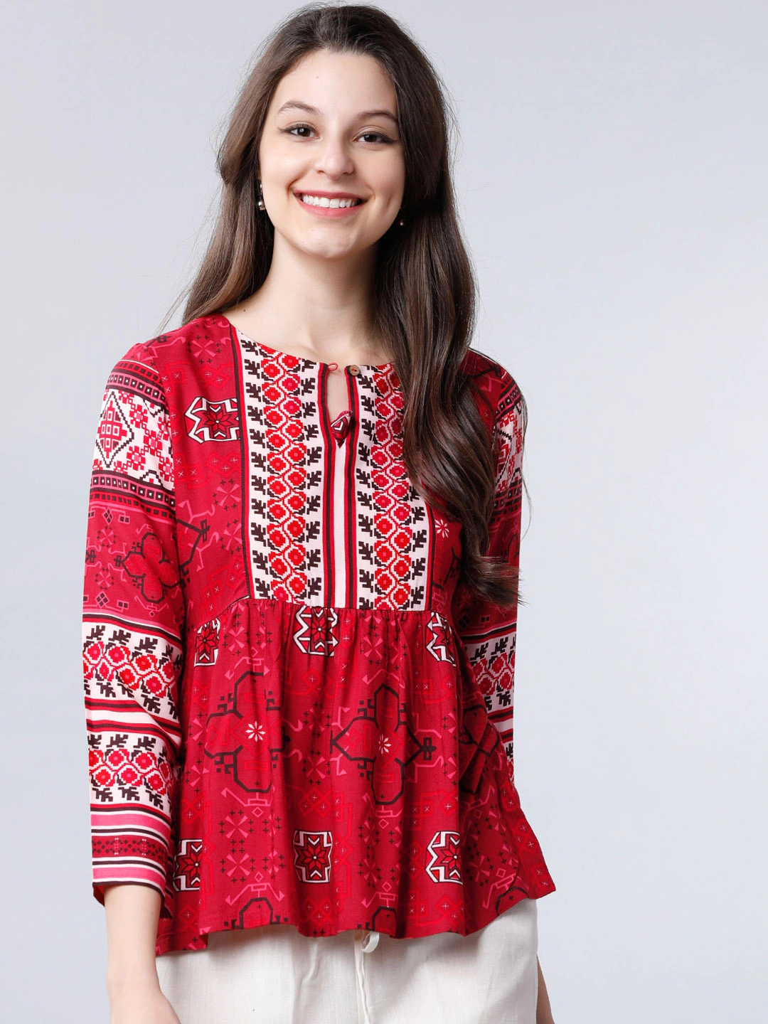 Women Red Printed A-Line Top