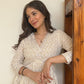 Women Chikan Embroidery Cotton Blend Flared Kurta  (White)