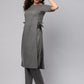 Women Grey Cotton Blend Tie-side Kurta set
