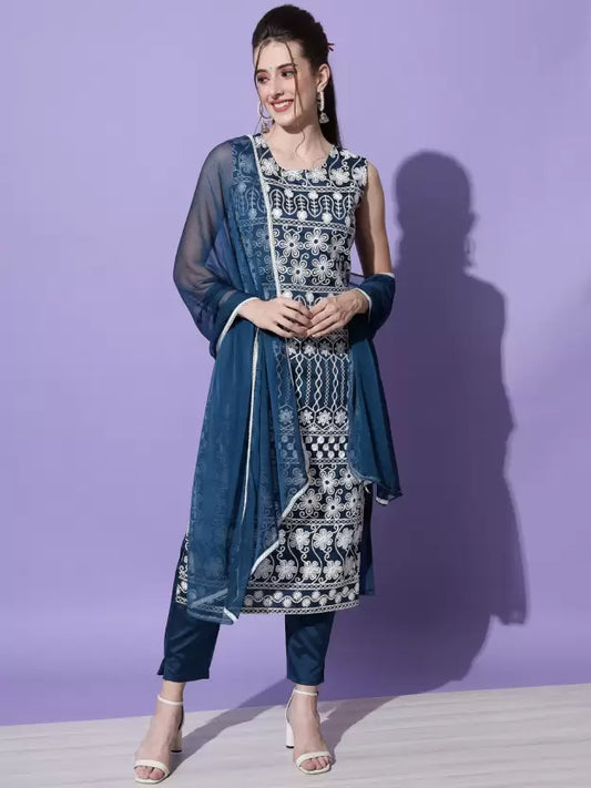 Women Cotton Silk Kurta set with Dupatta
