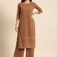 Women Brown Ethnic Motifs Embroidered Chikankari Kurta with Palazzos