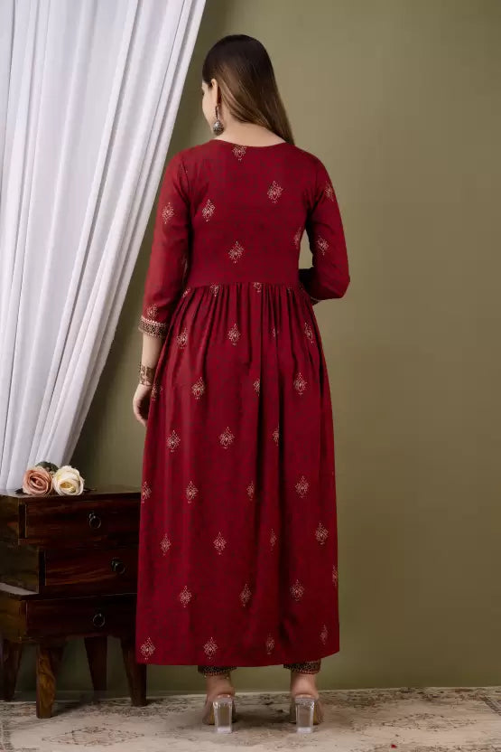 Women Maroonish Viscose Rayon Red Kurta and Palazzo Set